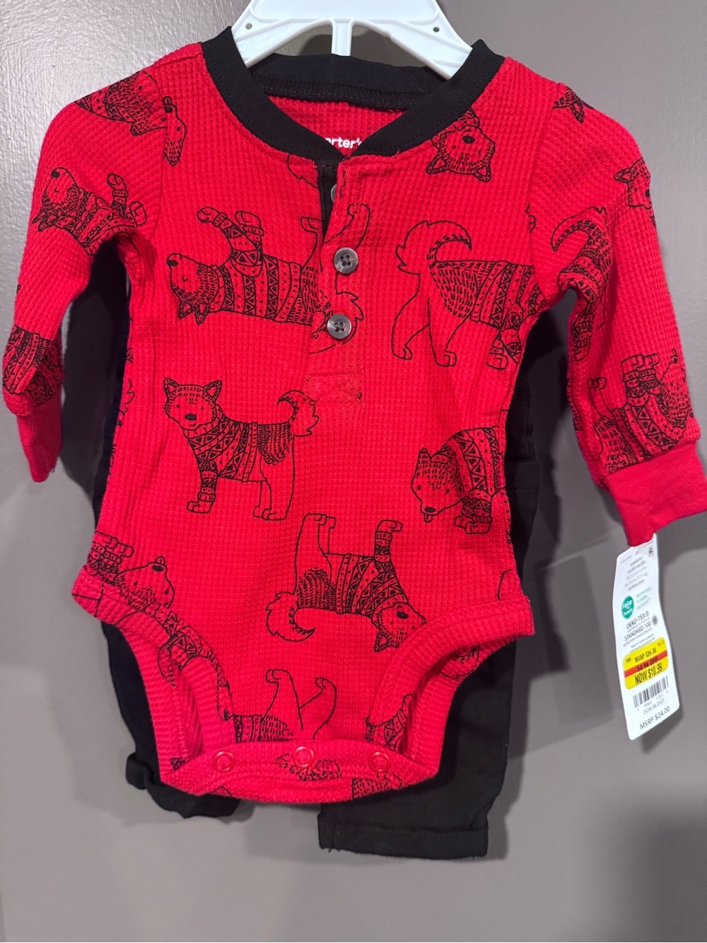 Carter's Red Thermal One-Piece with Black Dog Print